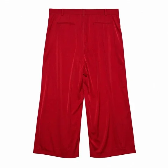 Red Wide Leg Pants High Waist Flowy Satin Trousers Women's Plus Size 26 - Picture 2 of 5